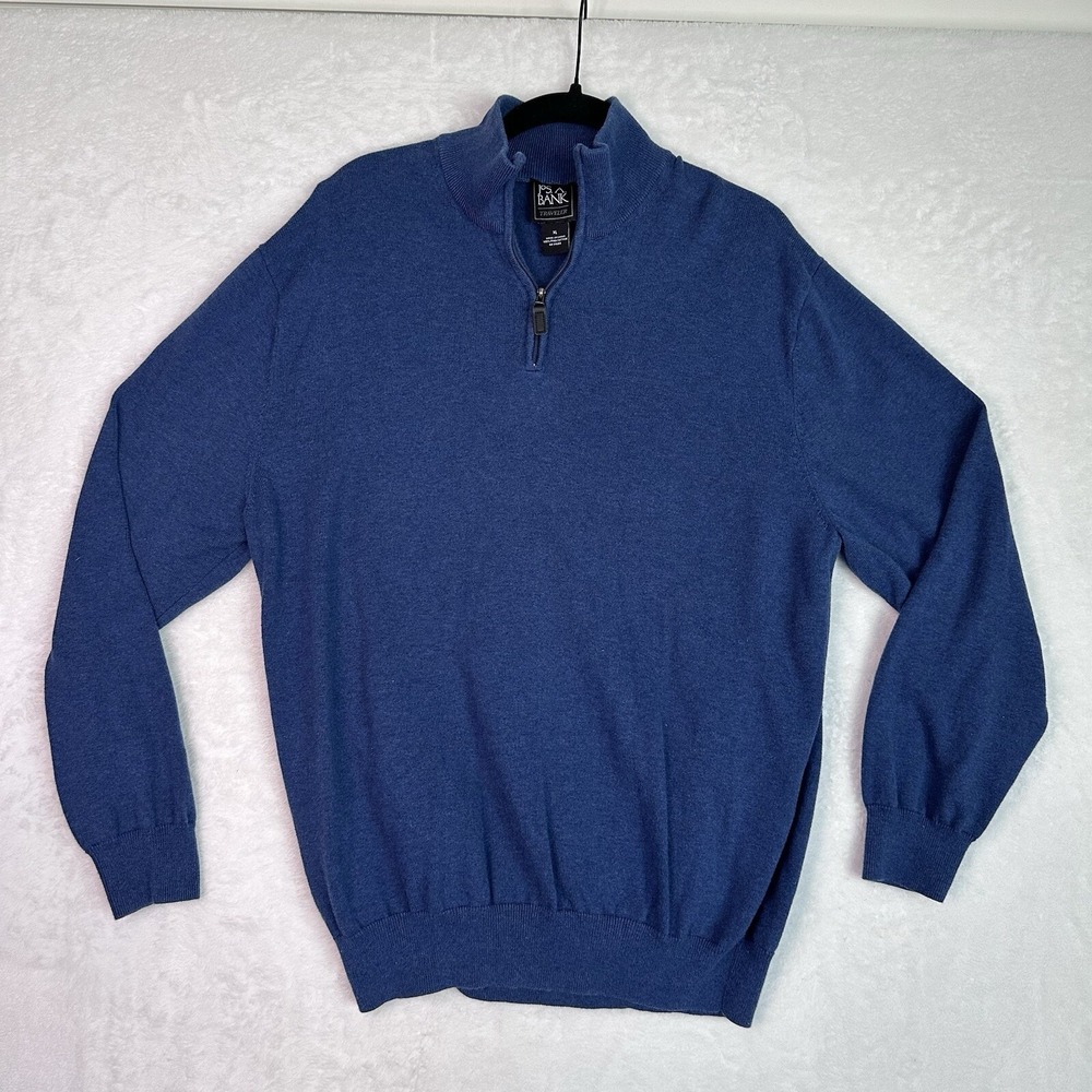 Jos A Bank Mens 1/4 Zip Size XL Blue Pima Cotton Sweater EUC